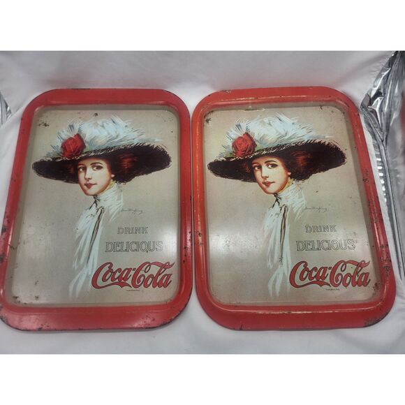 Coca-Cola 1971 Lot of 2 Metal Tin Trays - Picture 1 of 6
